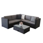 Mena Five Seater Corner Sofa with Cushions and Glasstop – Metalic Weave – N400,000